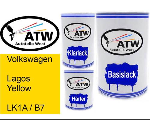 Volkswagen, Lagos Yellow, LK1A / B7: 500ml Lackdose + 500ml Klarlack + 250ml Härter - Set, von ATW Autoteile West.